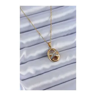 316L Çelik Gold Renk Zirkon Taşlı Kadın Kolye