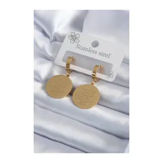 316L Çelik Gold Renk Pentagram Yıldızı İşleme Model Kadın Küpe
