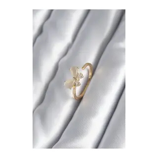 Pirinç Gold Renk Zirkon Taş Detay Kelebek Model Kadın Yüzük