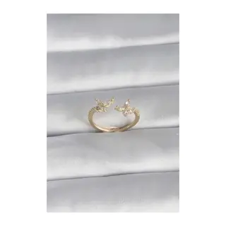 Pirinç Gold Renk Zirkon Taşlı Kelebek Model Kadın Yüzük