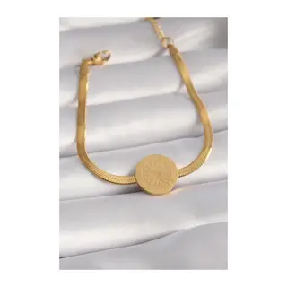 316L Çelik Gold Renk İtalyan Zincir Model İşlemeli Madalyon Figür Kadın Bileklik