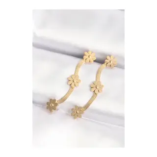316L Çelik Gold Renk İtalyan Zincir Papatya Küpe
