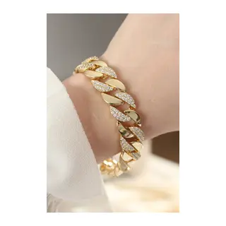 Vip Seri Pirinç Zirkon Taşlı Gold Renk Gurmet Bileklik