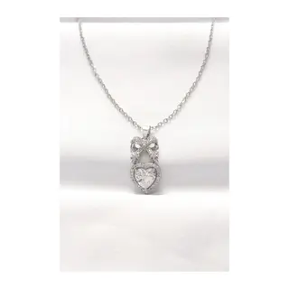 316L Çelik Silver Renk Zirkon Taşlı Kalpli Fiyonk Kolye