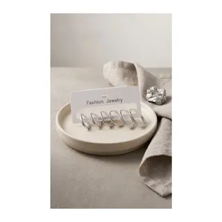 Pirinç Gümüş Renk İnce Oval Küpe Seti