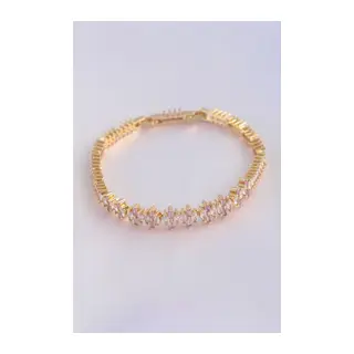 Vip Seri Pirinç Pembe Zirkon Taşlı Gold Renk Baget Model Bileklik