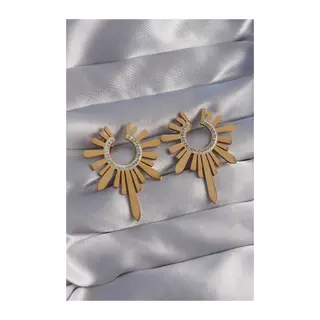 316L Çelik Gold Renk Zirkon Taşlı Güneş Figürlü Küpe