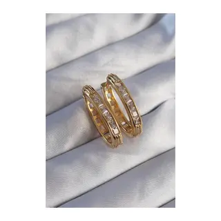 Pirinç Gold Renk Zirkon Taşlı Oval Model Küpe