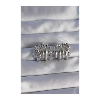 Pirinç Gümüş Renk Tırtıklı Bombe Model Küpe