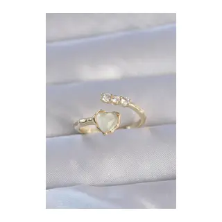 Pirinç Gold Renk Zirkon Taşlı Sedefli Kalp Model Ayarlanabilir Yüzük