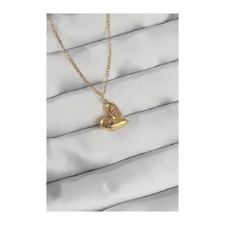 316L Çelik Zincir Gold Renk Renkli Zirkon Taşlı Kalp Kolye