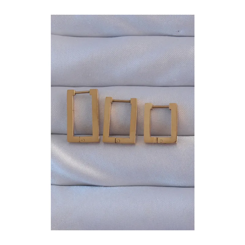 316L Çelik Gold Renk Dikdörtgen Küpe Seti