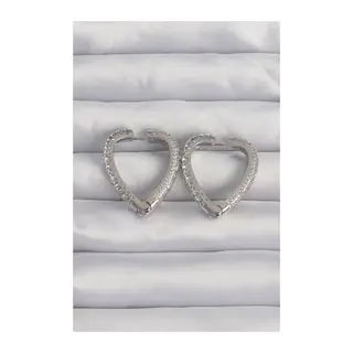 Pirinç Gümüş Renk Zirkon Taşlı Motifli Kalp Küpe