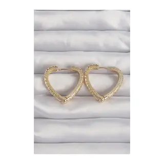 Pirinç Gold Renk Zirkon Taşlı Motifli Kalp Küpe