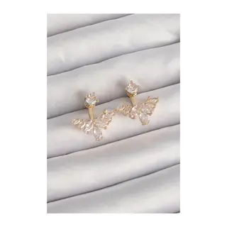 Pirinç Gold Renk Zirkon Taşlı V Model Küpe