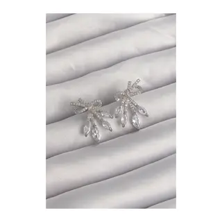 Pirinç Gümüş Renk Zirkon Taşlı Fiyonk Küpe