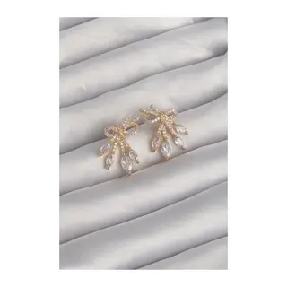 Pirinç Gold Renk Zirkon Taşlı Fiyonk Küpe