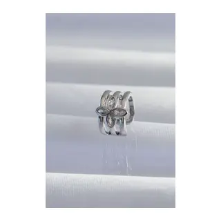 Pirinç Gümüş Renk Yonca Earcuff Küpe