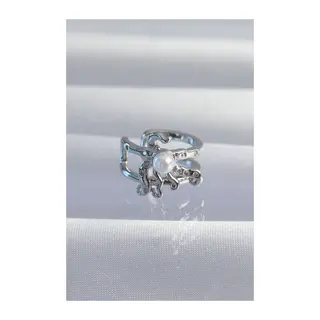 Pirinç Gümüş Renk İncili Ahtapot Earcuff Küpe