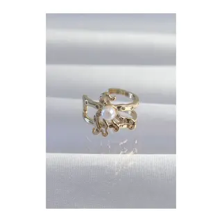 Pirinç Gold Renk İncili Ahtapot Earcuff Küpe