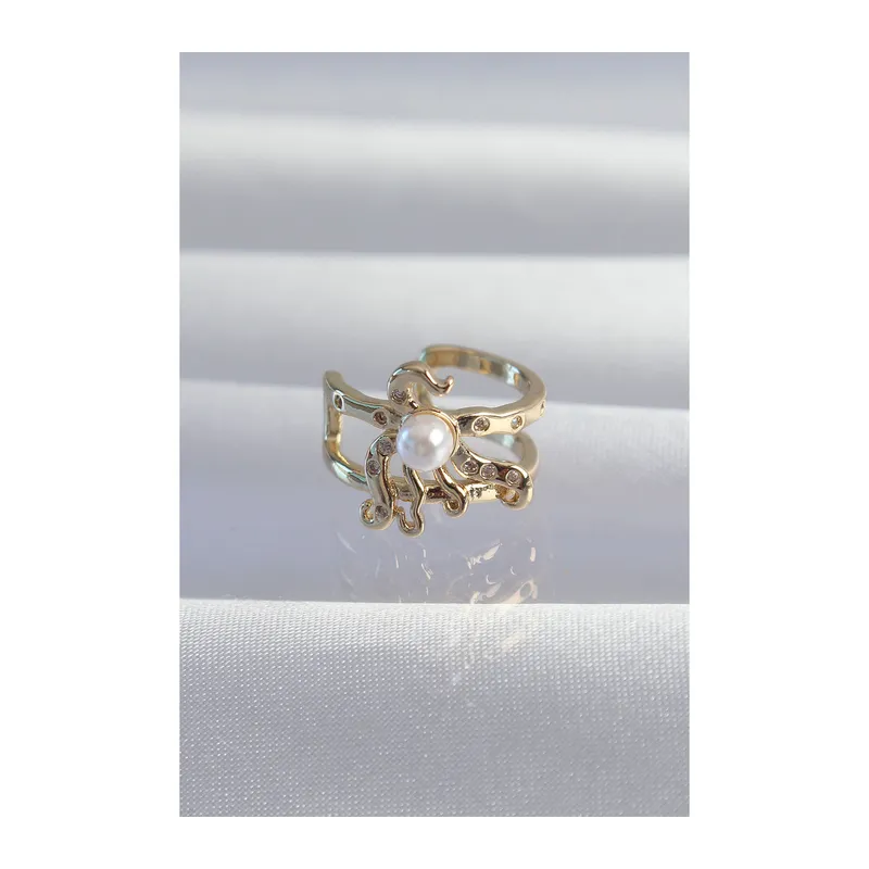 Pirinç Gold Renk İncili Ahtapot Earcuff Küpe