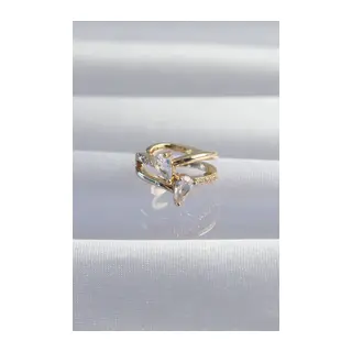 Pirinç Gold Renk Zirkon Taşlı Damla Earcuff Küpe