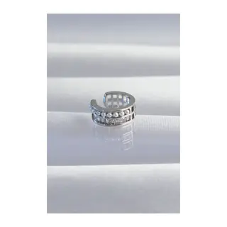 Pirinç Gümüş Renk İncili Baget Taşlı Earcuff Küpe