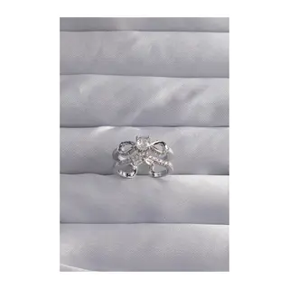 Pirinç Ayarlamalı Gümüş Renk Zirkon Taşlı 2li Görünüm Fiyonk Yüzük