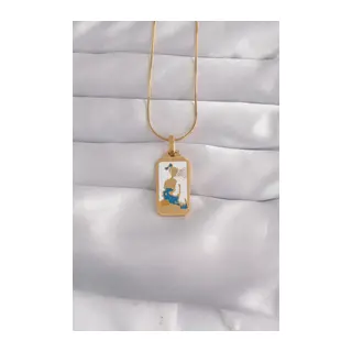 316L Çelik Gold Renk Beyaz Mineli Kız Figür Tarot Kolye