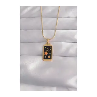 316L Çelik Gold Renk Siyah Mineli Yıldız Figür Tarot Kolye