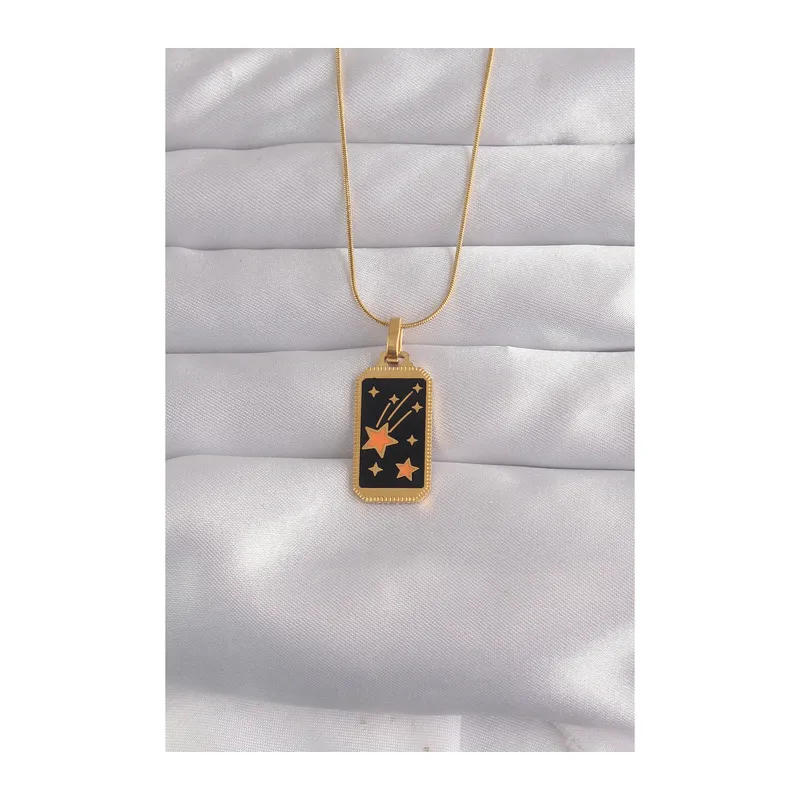 316L Çelik Gold Renk Siyah Mineli Yıldız Figür Tarot Kolye