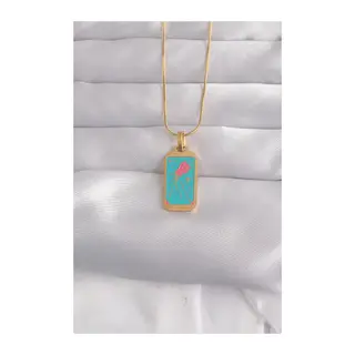 316L Çelik Gold Renk Mavi Mineli Tarot Kolye