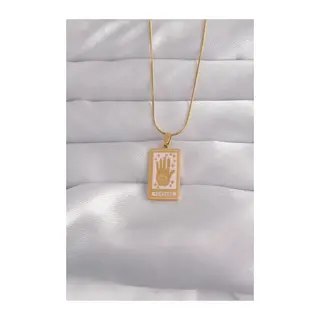 316L Çelik Gold Renk Pembe Mineli El Figür Tarot Kolye