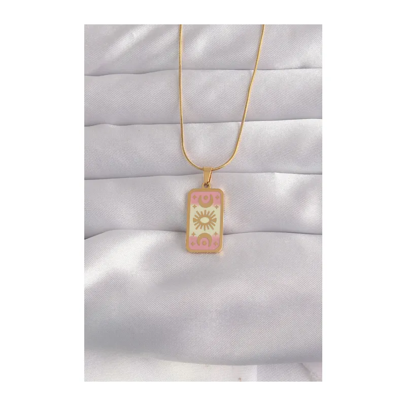 316L Çelik Gold Renk Karışık Mineli Ay Figür Tarot Kolye