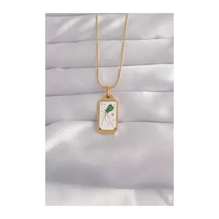 316L Çelik Gold Renk Beyaz Mineli Tarot Kolye