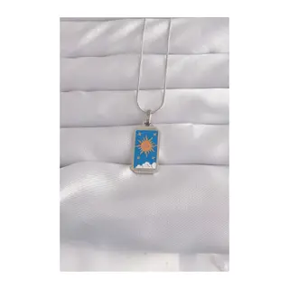 316L Çelik Gümüş Renk Mavi Mineli Güneş Model Tarot Kolye