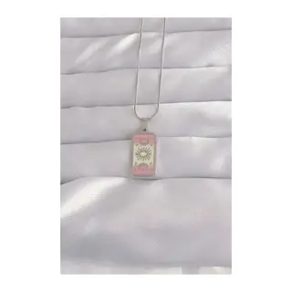 316L Çelik Gümüş Renk Pembe Mineli Ay Figür Tarot Kolye