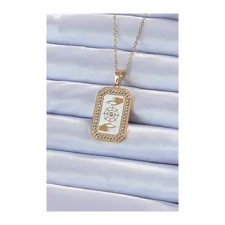 316L Çelik Zincir Gold Renk Mineli Zirkon Taşlı Göz Figür Tarot Kolye
