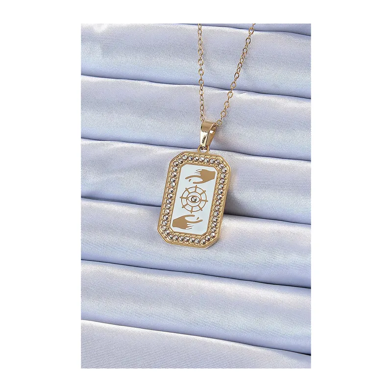 316L Çelik Zincir Gold Renk Mineli Zirkon Taşlı Göz Figür Tarot Kolye