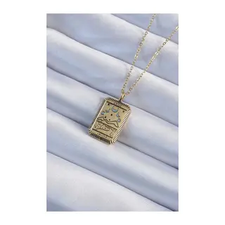 316L Çelik Zincir Eskitme Gold Renk Ay Figürlü Tarot Kolye