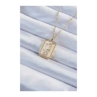 316L Çelik Zincir Gold Renk Zirkon Taşlı Çerçeveli Tarot Kolye
