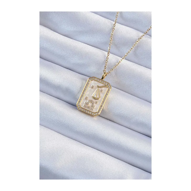 316L Çelik Zincir Gold Renk Zirkon Taşlı Çerçeveli Tarot Kolye