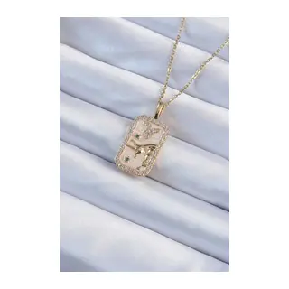 316L Çelik Zincir Gold Renk Zirkon Taşlı Boğa Figürlü Tarot Kolye