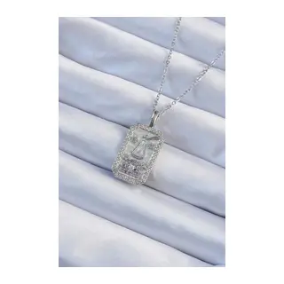 316L Çelik Zincir Gümüş Renk Lila Zirkon Taşlı Tarot Kolye