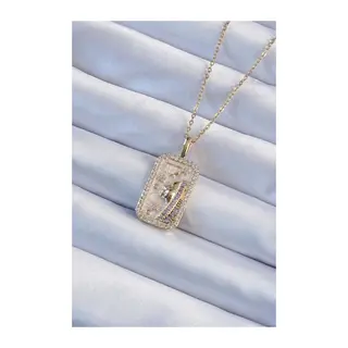 316L Çelik Zincir Gold Renk Zirkon Taşlı Yüz Figürlü Tarot Kolye