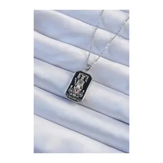 316L Çelik Zincir Gümüş Renk Siyah Mineli Tarot Kolye