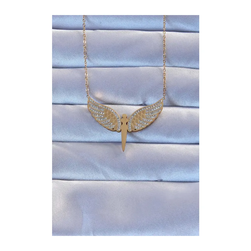 316L Çelik Gold Renk Zirkon Taşlı Mikail Kolye