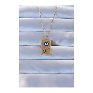 316L Çelik Gold Renk İşlemeli Nazarlı Vintage Kolye
