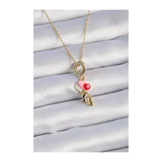 316L Çelik Gold Renk Renkli Kalp Figür Charm Model Kadın Kolye