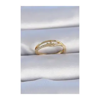 Pirinç Gold Renk Zirkon Taşlı Kalp Model Kadın Yüzük